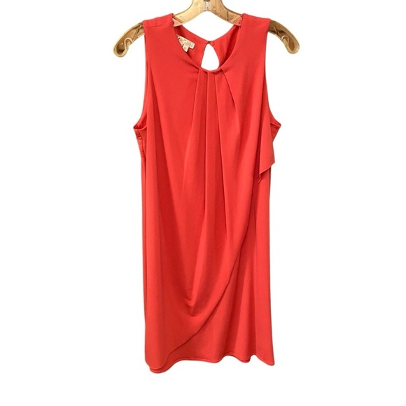 London Times Ruched Collar Drape Shift Dress Size 12 Salmon Sleeveless Church - Picture 5 of 7